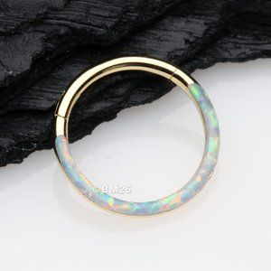 Golden Brilliant Fire Opal Lined Front Facing Seamless Clicker Hoop Ring - White